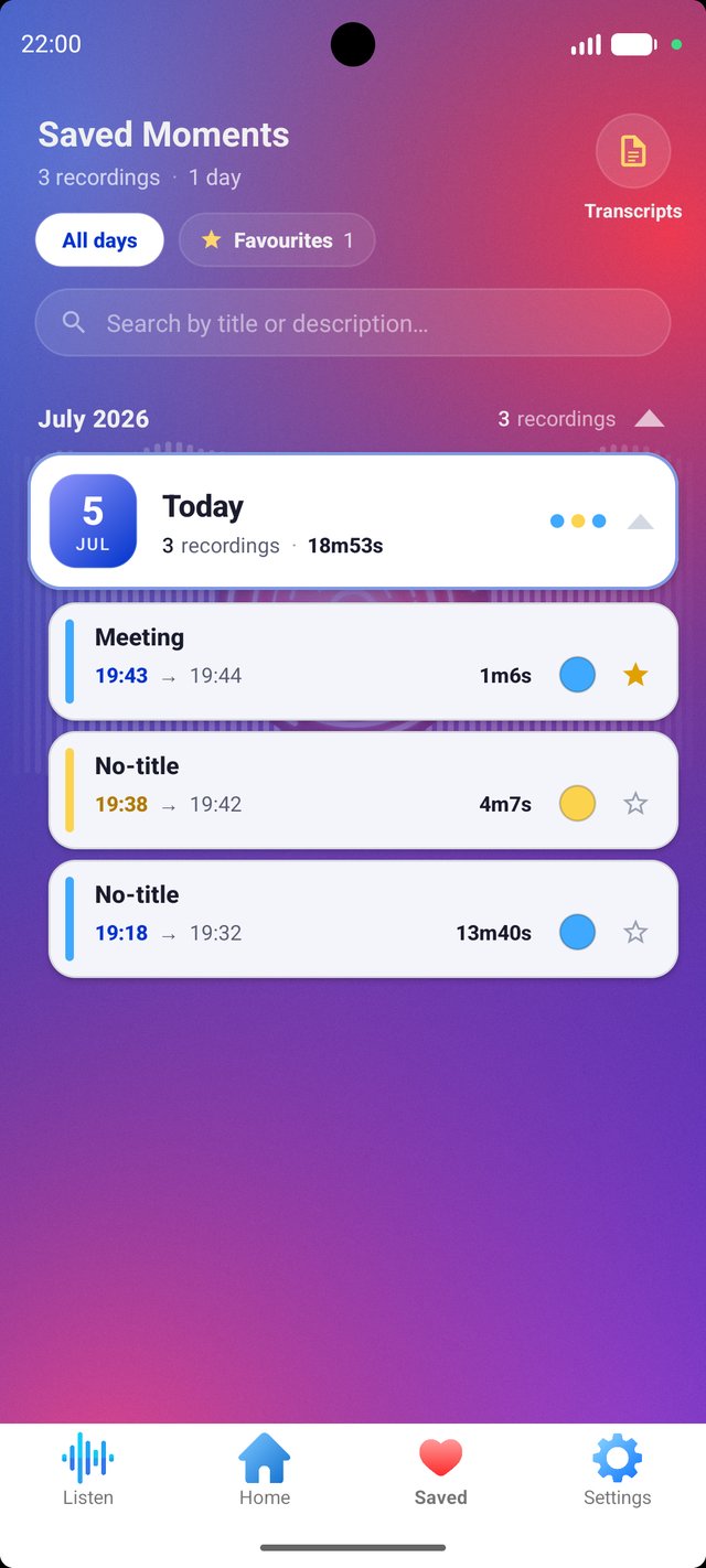 Saved recordings list
