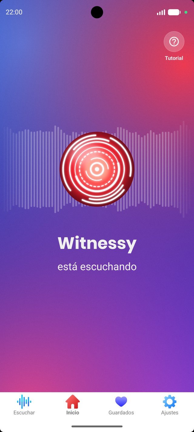 Pantalla de inicio de la app
