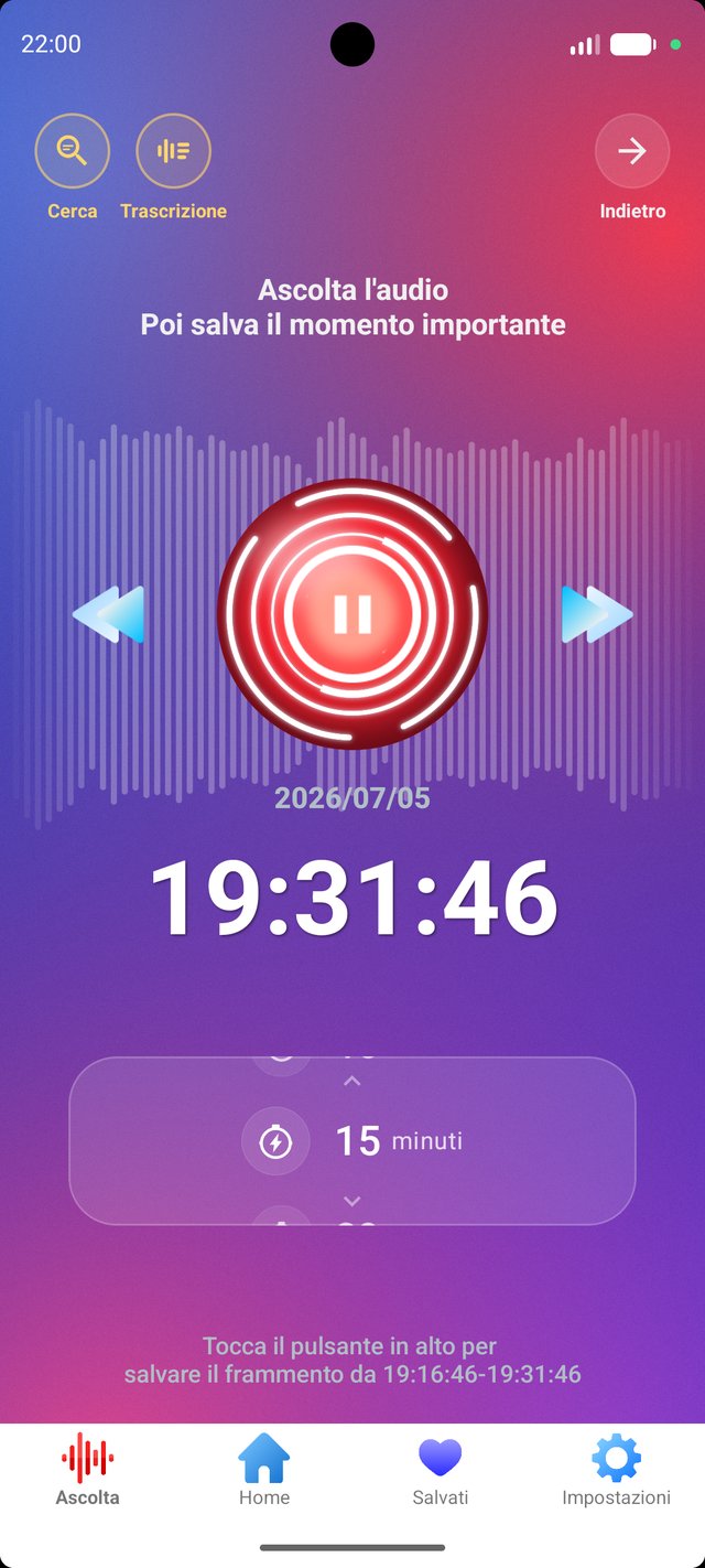 Schermata di registrazione in loop