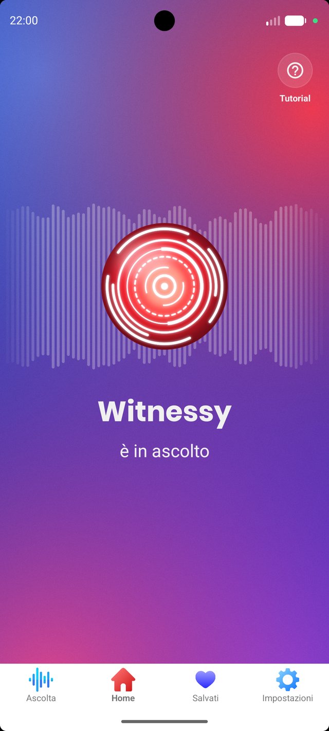Schermata iniziale dell'app