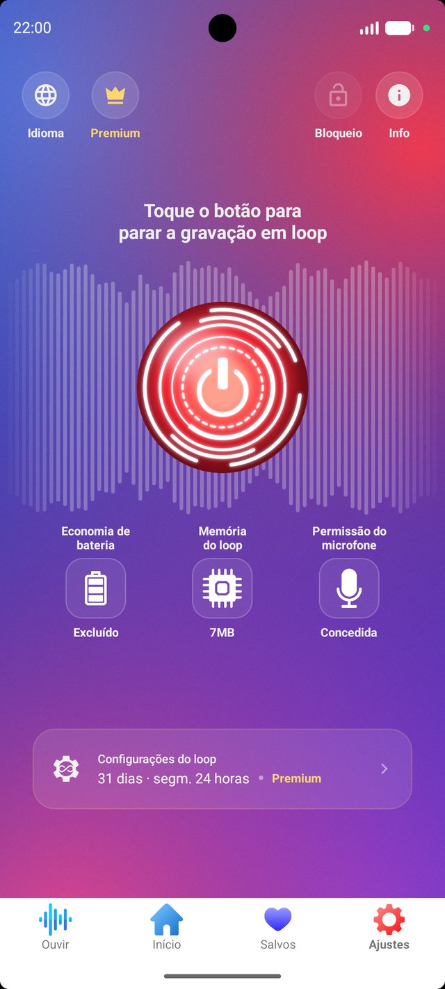 Configurações do app